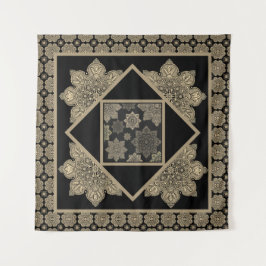 Tapisserie-Medallions, Bräune und Creme auf schwar Wandteppich