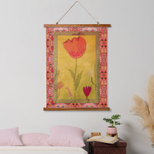 Tapisserie - Mixed Media Blumen-3 Wandteppich Mit Holzrahmen