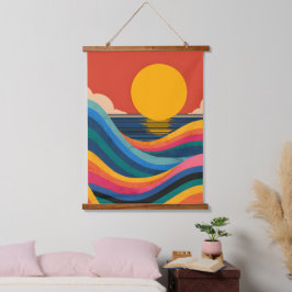 Tapisserie murale Bauhaus Sunset Ocean Waves