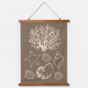 Tapisserie murale beige coquillage nautique 