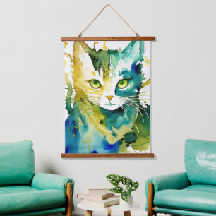 Tapisserie murale de chat vert