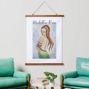 Tapisserie murale de sirène à l'aquarelle avec des