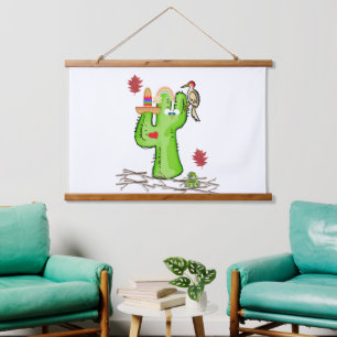 Tapisserie murale en bois Cactus Serpent Oiseau
