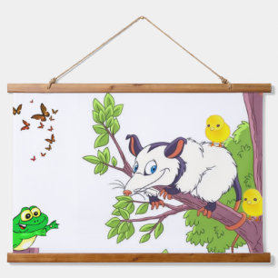 Tapisserie murale en bois Possum Frog Chick Floral