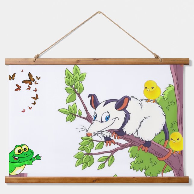 Tapisserie murale en bois Possum Frog Chick Floral (Devant)