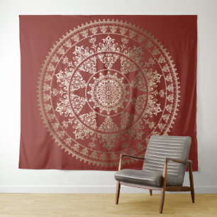 Tapisserie murale mandala solaire en feuille d'or 