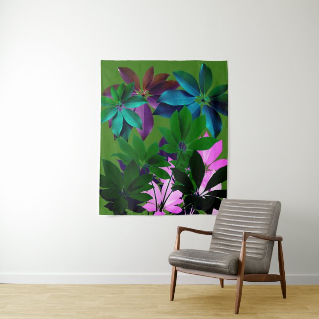 Tapisserie murale rose et vert feuille (En situation)