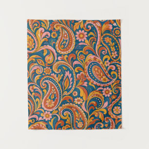 Tapisserie Paisley Terracotta Rétro et Bleu Nuit