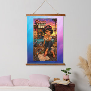 Tapisserie Penelope Chibi Rockabilly Morgendämmeru Wandteppich Mit Holzrahmen