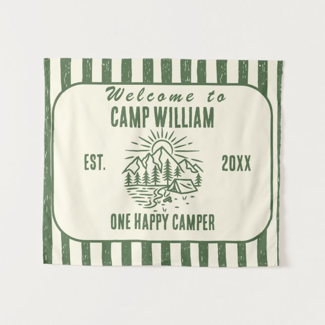 Tapisserie personnalisée d'anniversaire de camp –  (Devant (Horizontal))