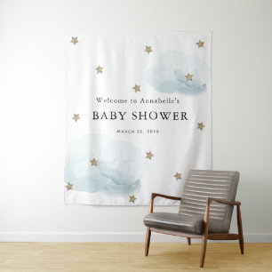 Tapisserie pour Baby Shower Étoiles Dorées et Nuag