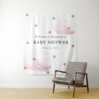 Tapisserie pour Baby Shower Gold Stars & Pink Clou