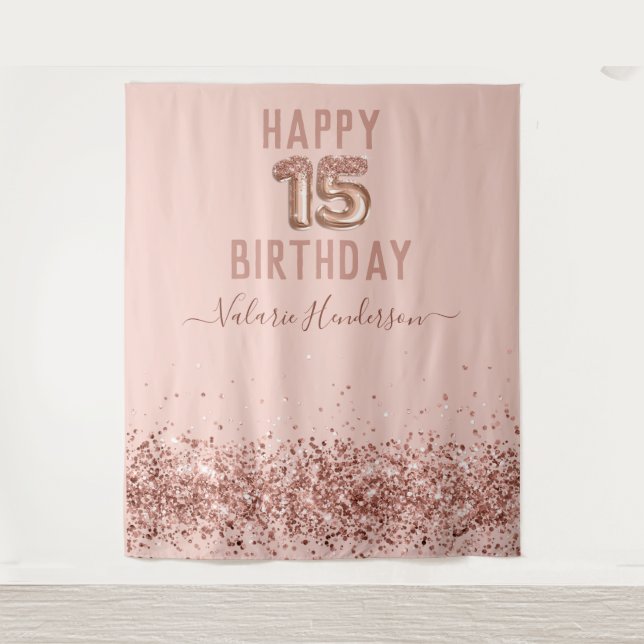 Tapisserie Rose Gold Rose Joyeux 15e Anniversaire (Devant)