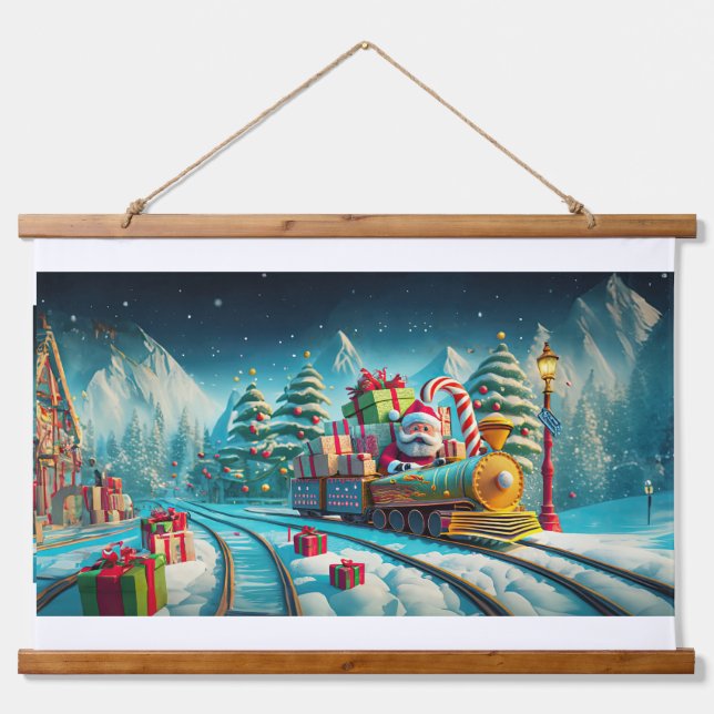 Tapisserie Santa North Pole Express Wandteppich Mit Holzrahmen (Vorne)