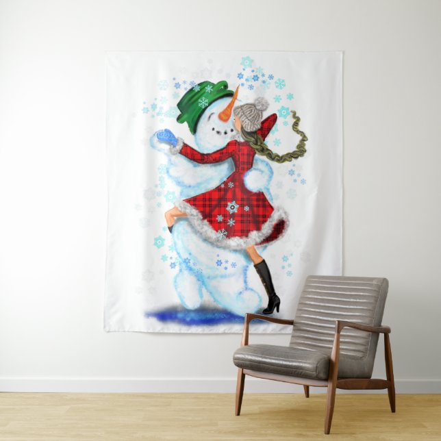 Tapisserie Snowman and Girl Dancers (En situation)