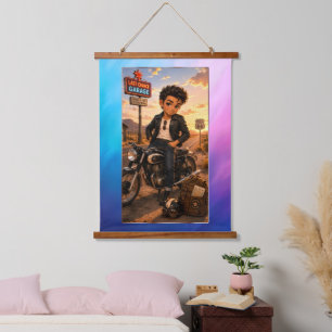 Tapisserie Steven Chibi Rockabilly Morgendämmerung Wandteppich Mit Holzrahmen