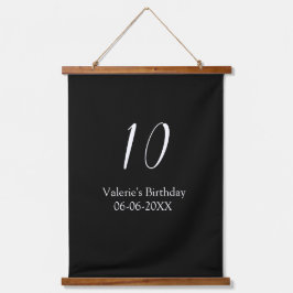 Tapisserie Suspendue 10th birthday white black name date calligraphy 