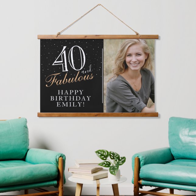 Tapisserie Suspendue 40 et fabuleux Elegant Black 40th Birthday Photo (Salon)