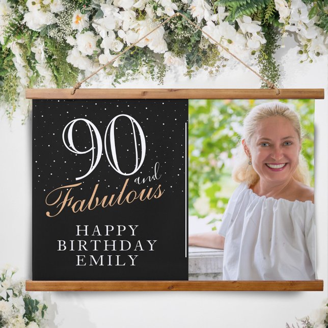 Tapisserie Suspendue 90 et fabuleux Elegant Black 90th Birthday Photo (Créateur téléchargé)