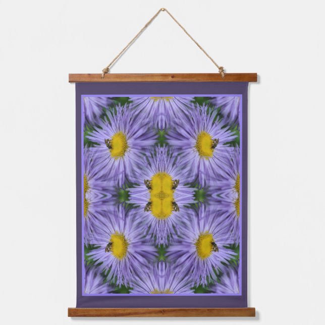 Tapisserie Suspendue Abeille Sur Fleurs Violettes Nature Abstraite (Recto)