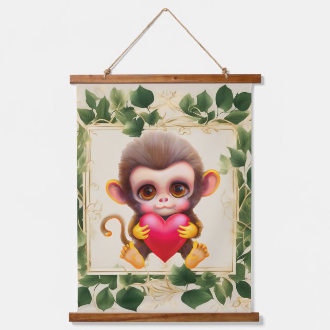 Tapisserie Suspendue Adorable Jungle Saint-Valentin Singe (Recto)