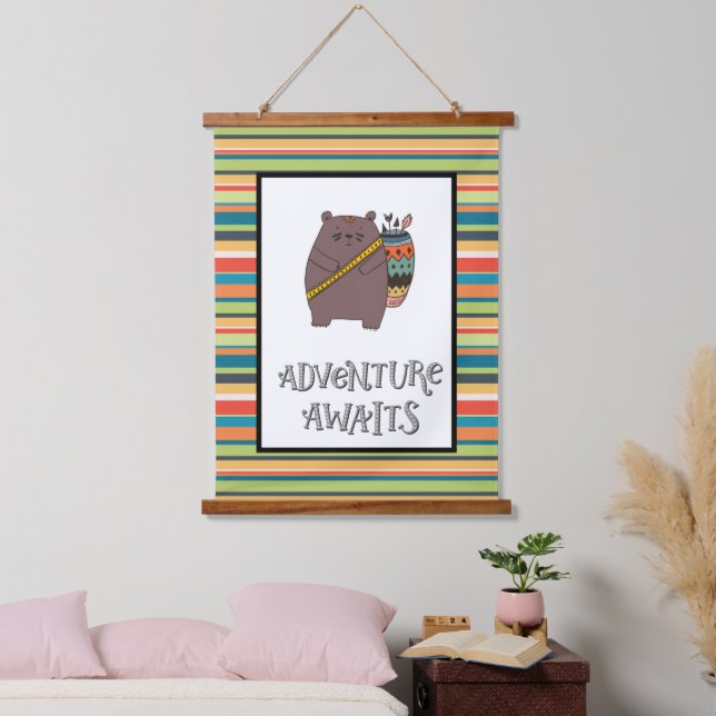 Tapisserie Suspendue Adventure Await Boho Bear Nursery Art (Chambre à coucher)