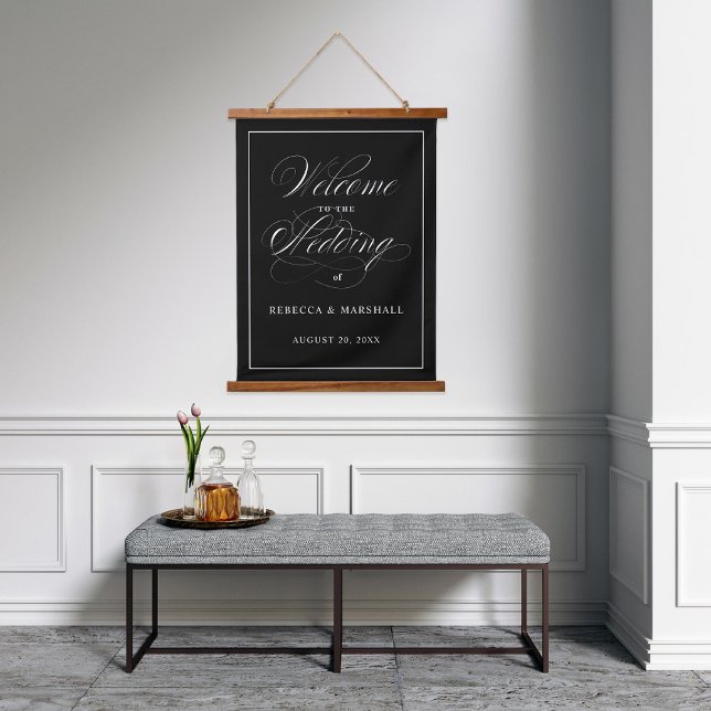 Tapisserie Suspendue Affiche de bienvenue Mariage noir couleur personna (Créateur téléchargé)
