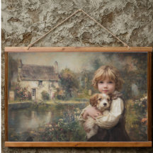 Affiche de cottage vintage enfant avec chiot