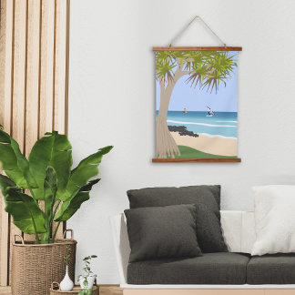 Tapisserie Suspendue Aile surfeurs à huile Pandanus Tree à la plage