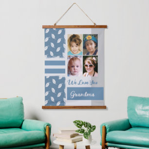 Tapisserie Suspendue Aimez-vous Grand-mère 4 feuille photo motif bleu