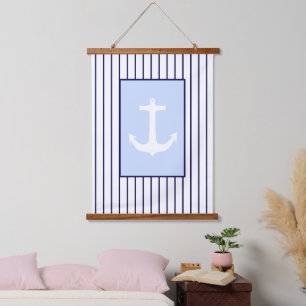 Tapisserie Suspendue Ancre blanche Capitaine Blue Stripes Mer Océan