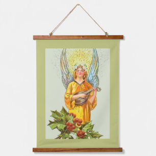 Tapisserie Suspendue Ange avec houx et mandoline