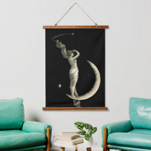 Tapisserie Suspendue Antique 1889 Femme Sur Crescent Moon Imprimer
