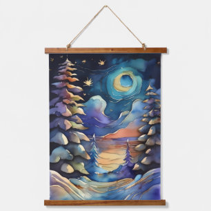 Tapisserie Suspendue Aquarelle Abstraite scène d'hiver Noël