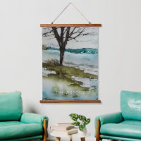 Aquarelle Arbre rustique et paysage aquatique