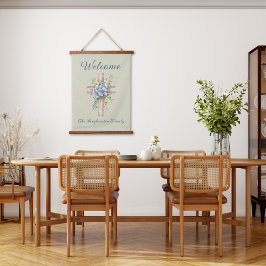 Tapisserie Suspendue Aquarelle bleu Floral Croix personnalisée