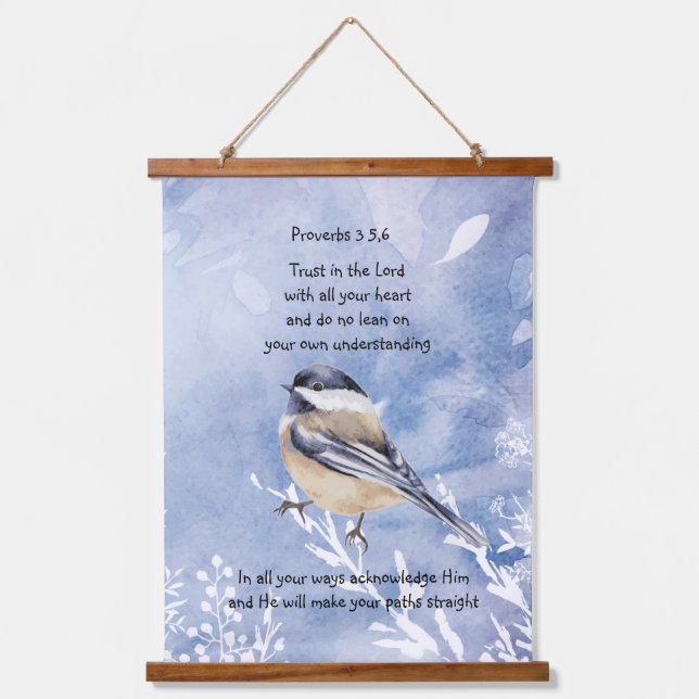 Tapisserie Suspendue Aquarelle Chickadee Oiseau Bible Écriture Prov 3:4 (Recto)