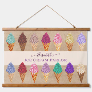 Tapisserie Suspendue Aquarelle colorée amusante Vintage crème glacée