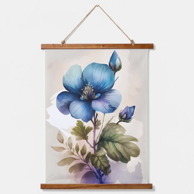 Tapisserie Suspendue Aquarelle florale à fleurs bleues (Recto)