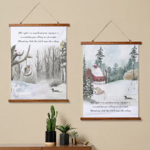 Tapisserie Suspendue Aquarelle Forest Lakehouse