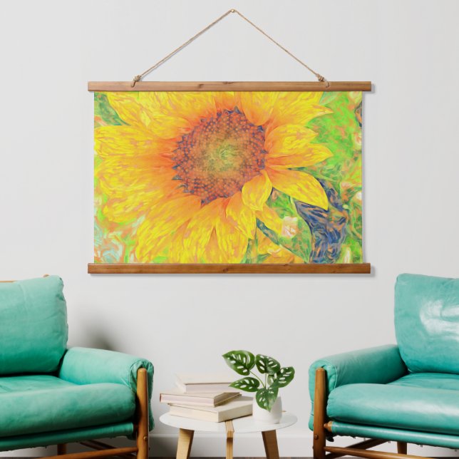 Tapisserie Suspendue Aquarelle jaune Tournesol en bois (Salon)