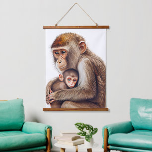 Tapisserie Suspendue Aquarelle mère et bébé singe