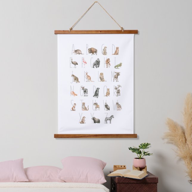 Tapisserie Suspendue Aquarelle mignonne Alphabet animal (Chambre à coucher)