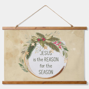 Tapisserie Suspendue Aquarelle Noël Wreath Jésus Raison Saison