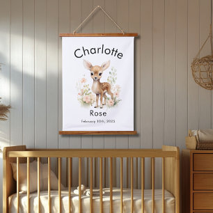 Tapisserie Suspendue Aquarelle personnalisée Bébé Nom du cerf et mur de