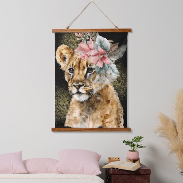 Tapisserie Suspendue Aquarelle Tiger Floral Art (Chambre à coucher)