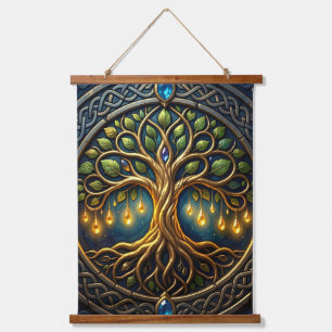 Tapisserie Suspendue Arbre céleste de lumière Arbre de vie celtique dor