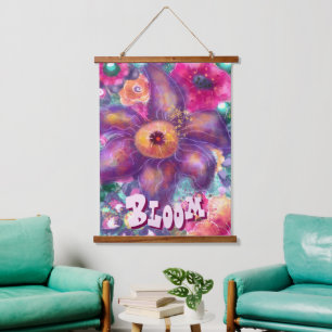 Tapisserie Suspendue Art abstrait floral fantaisiste sarcelle personnal