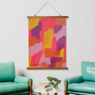 Tapisserie Suspendue Art Abstrait rose et jaune