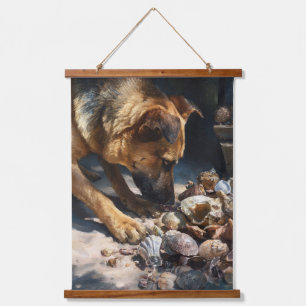 Tapisserie Suspendue Art de coquillage de plage de Berger allemand curi
